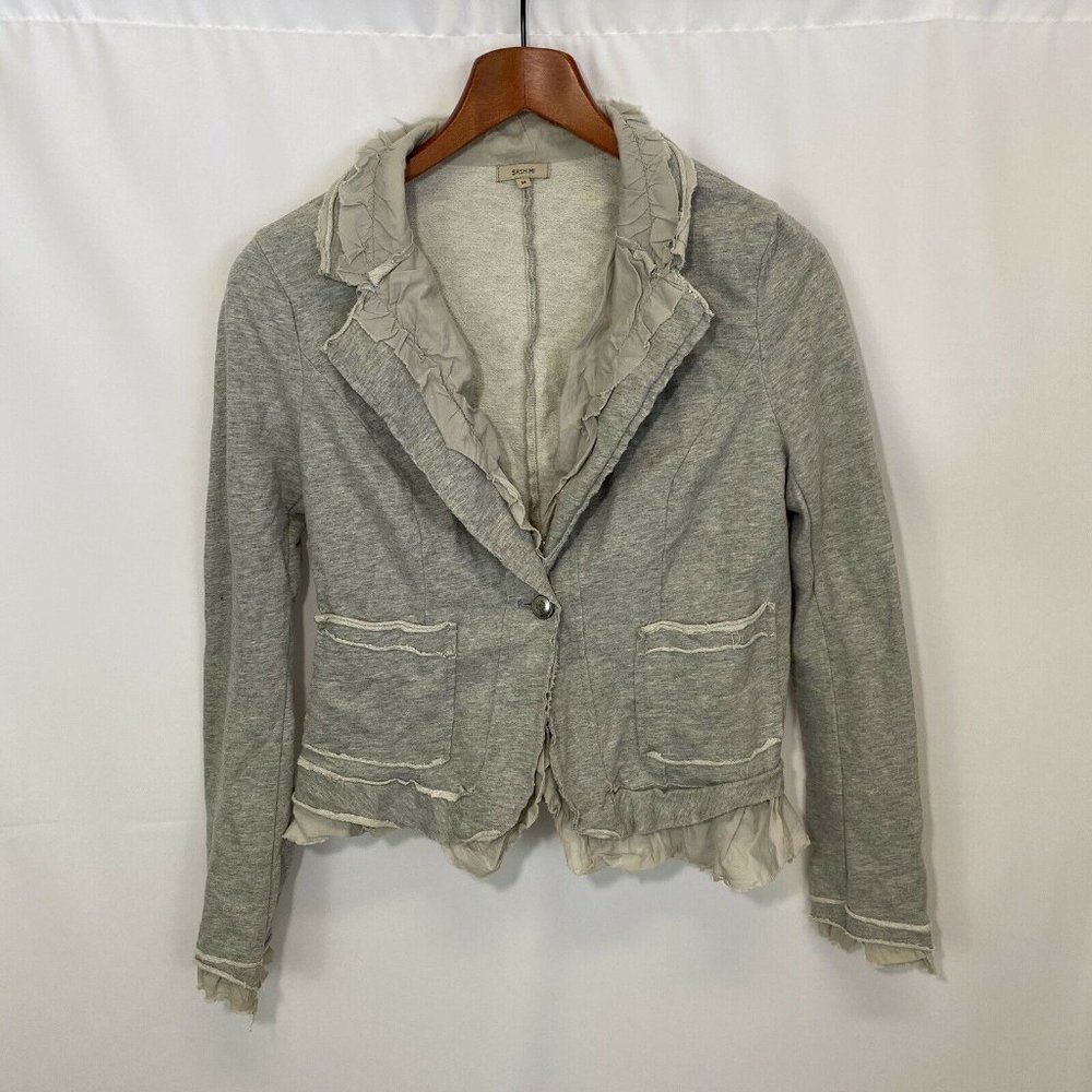 Sashimi Gray Ruffle One Button Cardigan Size Small